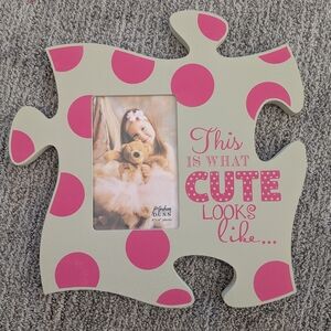 New P. Graham DUNN Charming Pink Polka Dot Puzzle Frame